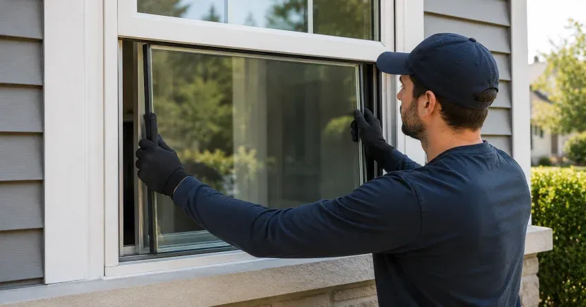 technician boarding up broken window during emergency glass repair Tillsonburg