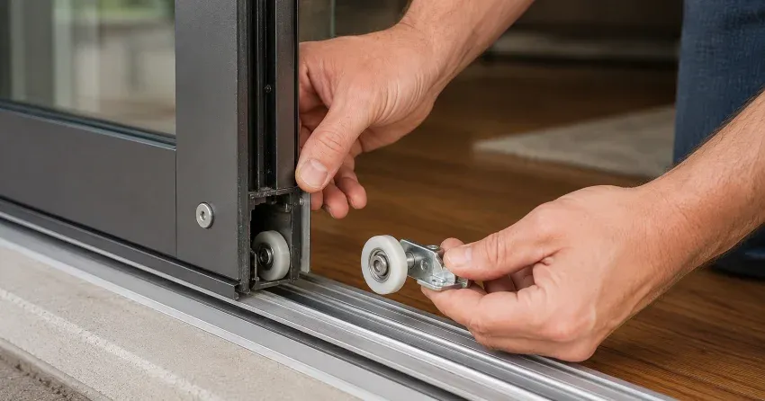 sliding door alignment Ontario technician adjusting roller track