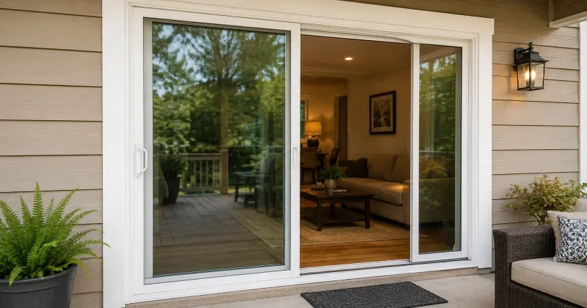 Patio Door Installation technician setting a new frame in Toronto