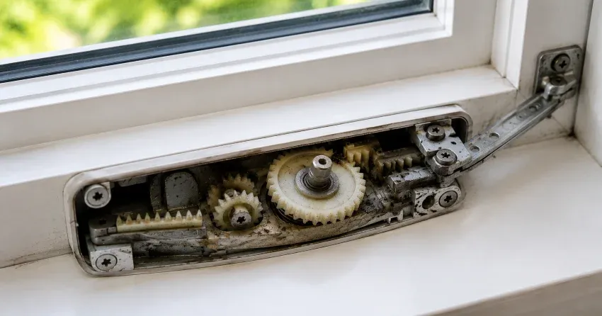 technician replacing casement window crank operator in Strathroy home