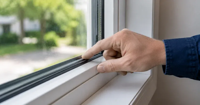 technician inspecting window glass seal in Pickering