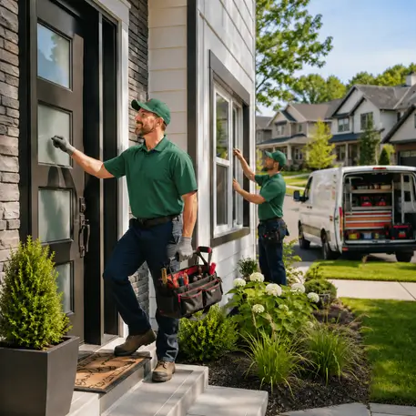 Technicians from the company arriving at homes and working on entry doors, patio doors and windows across the areas we serve